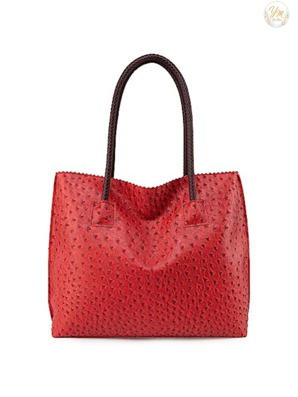 Ostrich Textured Vegan Leather Tote Bag with Zipper Large Shoulder Purse